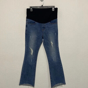 DINT Maternity Cropped Flare Raw Hem Distressed Jeans Size L
